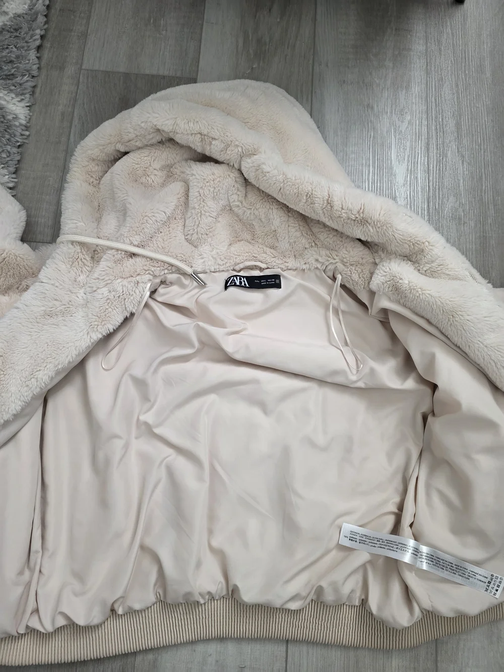 ZARA Cream Sherpa Fleece Zip Hoodie Jacket Size Large - Picture 12 of 12